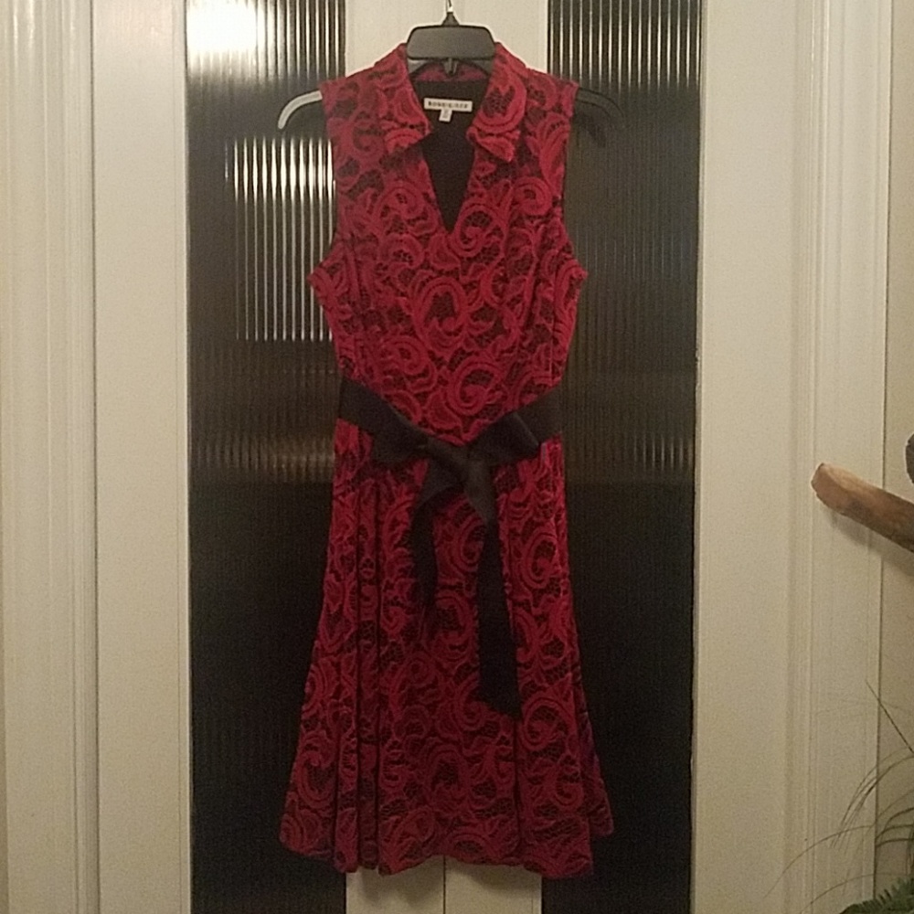 Red lace with black lining dress